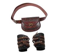 LRXIYODE 3pcs Medieval PU Belt Bag and Arm Bracers Embossed Viking Waist Pouch with Wrist Guards for Renaissance Festivals Historical Reenactments and Cosplay Accessories in Dark Brown