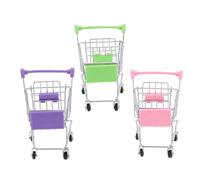 LRXIYODE 3pcs Mini Metal Shopping Cart Set for Role Play Trolley Playset with Electroplated Pink Purple Green Small Pretend Play Storage for Makeup and Grocery