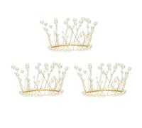 LRXIYODE 3Pcs Pearl Round Crown Cake Decoration Metal Dessert Ornament Birthday Party Baking Supply Non-Edible Cake Topper for ’ Celebration Random Color