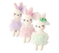 LRXIYODE 3pcs Small Plush Rabbit Soft Stuffed Animal Crafts DIY Ornament in Light Green Pink Detailed Handmade Cotton-filled Bunny Dolls for Home Decor