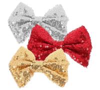 LRXIYODE 3pcs Sparkly Sequin Hair Clips for Little Girls Bow Hair Barrettes for Performance Prom Decorative Headdress in Red Gold Silver Glamorous Accessories for Special Occasions