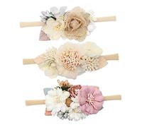 LRXIYODE 3pcs Toddler Flower Headbands Set, Soft Linen and Small Floral Decorative Hair Bands for Baby Girls, Pink and White Boys and Girls Hair Accessories for Newborns and Toddlers