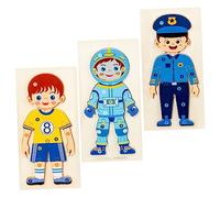 LRXIYODE 3pcs Wooden Enlightenment Puzzle for Occupation Cognition Puzzles with Athlete Police Astronaut Figures Educational Brain Exercise Game for Hand Eye Coordination and Imaginative
