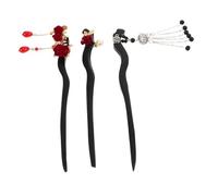 LRXIYODE 3pcs Wooden Rose Hair Chopsticks with Dangling Tassel Vintage Hanfu Hair Accessories for Women Lightweight Smooth Hairpins for Secure Elegant Buns Symbolic Lock Charm Design