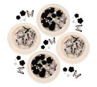 LRXIYODE 4 Boxes Black Camellia Flower Nail Charms Manicure Rhinestones Pearls Nail Art Decorations for Parties Daily Use Studs