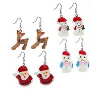 LRXIYODE 4 Pairs Christmas Earrings Xmas Ear Danglers for Women Featuring Santa Claus Snowman Reindeer and Tree Designs Festive Holiday Accessories Durable for Family Gatherings