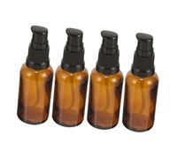 LRXIYODE 4 Pcs Brown Glass Essential Oil Pump Bottle Set 30ml Refillable Travel Containers for Cosmetics Lotions Serums Leakproof Dispenser for Home and Travel Use