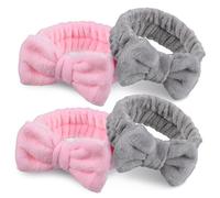 LRXIYODE 4 Pcs Spa Headbands with Bowknot Elastic Facial Hair Bands for Women Girls Makeup and Skincare Face Wash Hair Wraps Soft Sports Headbands
