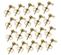 LRXIYODE 40pcs Stainless Steel Stud Earrings Round Ball Post Barbell Small Ear Jewelry Making Diy Accessories 4mm 6mm Gold Tone for Piercing