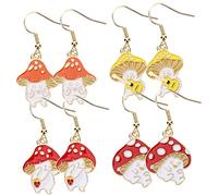 LRXIYODE 4Pairs Funny Mushroom Dangle Earrings for Women Cute Aesthetic Drop Accessories Comfortable Earrings for Casual Wear and Parties