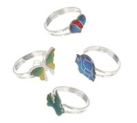 LRXIYODE 4pcs Adjustable Cartoon Mood Rings for Thermochromic Color Changing Opening Rings with Cute Animal Patterns Lovely Finger Jewelry for 's Play and Random Color Random