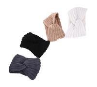 LRXIYODE 4pcs Cross Splice Knitted Headbands for Women Winter Ear Warmer Hair Bands in Black Beige Light Tan Soft Stretchy Hair Accessories for Daily Wear and Face Washing