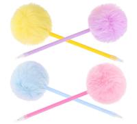 LRXIYODE 4pcs Cute Pens with Fluffy Pom Pom Plush Design, Ergonomic Ballpoint Pens Featuring Comfortable Hand Feeling and Unique Creative Style, for Home and School Use