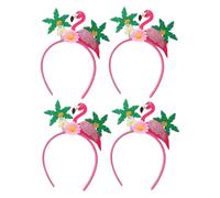 LRXIYODE 4pcs Hawaiian Headband with Flamingo Coconut Tree Flower Crowns Bright Tropical Hair Accessories for Beach Party Decorations Secure Fit Luau Supplies for Hawaii Theme Festivals