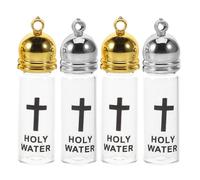 LRXIYODE 4pcs Large Glass Holy Water Bottles Set with Cross for Christian Baptism and Home Blessings, Refillable Silver and Gold Catholic Blessing Water Containers