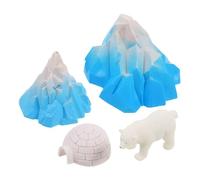 LRXIYODE 4pcs Mini Igloo Model with Lifelike Iceberg Figures and Polar Bear Animal Cake Toppers Realistic House Figurines for Diorama Landscapes Desk and Display Decorations