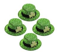 LRXIYODE 4pcs Mini St Patricks Day Hat Hair Clips with Shiny Sequin Top Hats Comfortable Leprechaun Cosplay Costume Accessories for Masquerade and Irish Festival Parties