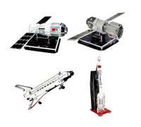 LRXIYODE 4Pcs Paper Jigsaw Puzzle Space Shuttle Model for Educational Handcraft Spacecraft with Satellite and Rocket Designs Black and White