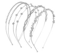 LRXIYODE 4pcs Pearl Headband Rhinestone Headband Wedding Bridal Hairband Rhinestone Hair Accessories Women Headdress for Woman Metal Silver
