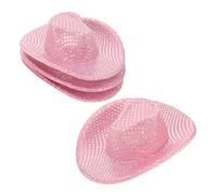 LRXIYODE 4pcs Pink Sequin Mini Cowgirl Hats Sparkling Tiny Cowboy Caps for Dolls Pets Cake Decorations Western Party Accessories