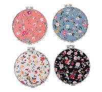 LRXIYODE 4Pcs Portable Double Sided Floral Makeup Mirror Compact Folding Pocket Vanity for Travel Women Elegant Lightweight Cosmetic Accessory Random Color