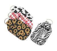 LRXIYODE 4pcs Portable Hand Bottle Sleeves Keychain Holders with Cow Print Zebra Lip Print and Sunflower Patterns Travel-friendly Reusable Bottle Clip for Outdoor Use