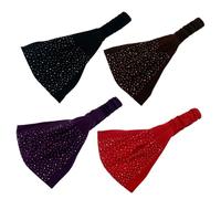 LRXIYODE 4pcs Rhinestone Elastic Headbands for Women Stretchy Cotton Hair Bands with Sparkling Star Design Breathable Makeup and Accessories in Red Purple Black Coffee