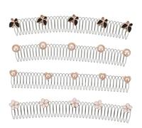 LRXIYODE 4pcs Stretchable Hair Pin Invisible Comb for Women Pearl Rhinestone Flower Hair Fixing Clips for Securing Bangs Loose Strands