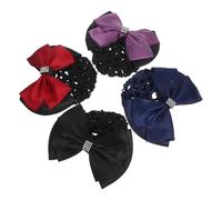 LRXIYODE 4pcs Women's Hair Snood Net Bun Cover Hairnet with Bow Barrette Elastic Mesh Hair Clip for Work and Daily Styling