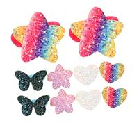 LRXIYODE 5 Pairs Glitter Elastic Hair Ties for High Stretch Rainbow Gradient Ponytail Holders with Star and Heart Sparkle Design Comfortable to Thick Hair Accessories for Parties and Daily