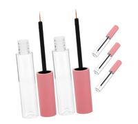 LRXIYODE 5pcs 10ml Empty Eyeliner Tubes with Lash Brush, Refillable Eyelash Extension Liquid Holders for DIY Makeup, Pink Cap Cosmetic Containers for Travel and Daily Use