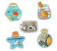 LRXIYODE 5pcs Cute Cat Brooch Pin Cartoon Drift Bottle Design Enamel Pins for Women Birthday Party Wedding Daily Wear Accessories