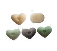 LRXIYODE 5pcs Heart-shaped Natural Facial Cleansing Sponges for Sensitive Skin Biodegradable Soft Exfoliating Body Massage Tools with Bamboo Charcoal Colors Black Beige Light Green Beige