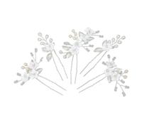 LRXIYODE 5pcs Metal Leaf Hairpin White Soft Clay Flower Wedding Hair Pins u Shape Hair Forks for Bride Party