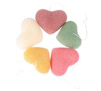 LRXIYODE 5pcs Plant Fiber Face Cleansing Puff Set Heart-shaped Deep Cleansing Sponge Pads for Oil Control and Gentle Exfoliation Colorful Facial Suitable for Daily Skincare