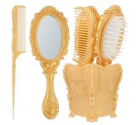 LRXIYODE 5pcs Vanity Mirror Set Hair Brush Comb Holder Desktop Storage Pouch for Beauty Accessories Includes Detangling Brush and Air Dry Comb
