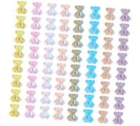 LRXIYODE 64pcs Bear Nail Charms Manicure Supply Iridescent Prism Resin Ornaments Mixed Colors and Sizes for Women Nail Art Decoration Kit