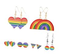 LRXIYODE 6pairs Rainbow Drop Earrings Rhinestones Heart Jewelry for Valentine's Day and Pride Celebrations for Women and Girls