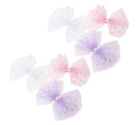 LRXIYODE 6pcs Bow Hair Clips Soft Tulle Gauze Snap Barrettes for Sparkly Bowknot Hair Accessories in Pink White Purple Stylish Clips for Everyday and Party Use