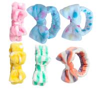 LRXIYODE 6pcs Coral Fleece Elastic Hair Bands with Bowknot Breathable Spa Headbands for Face Washing and Makeup Soft Wide Sports Head Wraps for Women and Comfortable Hair Accessories