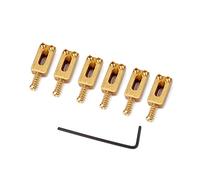 LRXIYODE 6pcs Golden Brass Guitar Bridge Saddles for Electric Bass Guitar with Wrench Compensated Design for Improved Intonation and Sustain Durable Plate Replacement