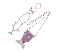 LRXIYODE 6pcs Mermaid Jewelry Set for Coin Purse and Sparkling Shell Necklace Bracelet Ring Earrings Charming Mermaid Theme Accessories for Dress Up Parties and Pretend Play