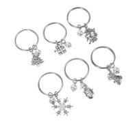 LRXIYODE 6pcs Metal Christmas Keychain Holiday Elements Snowflake Snowman Stocking Xmas Tree Bell with Fake Pearl Design Festive Gift for Family Friends