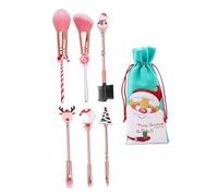LRXIYODE 6pcs Mini Cartoon Makeup Brush Set with Velvet Bag, Synthetic Bristles Foundation and Face Powder Brushes for Christmas