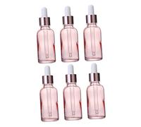 LRXIYODE 6pcs Pink Glass Dropper Bottles for Essential Oil Empty Refillable Bottles Lids for Cosmetic Liquid Storage and Portable Travel Use