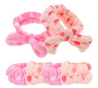 LRXIYODE 6pcs Polka Dot Bow Spa Headband and Wristband Set for Women, Soft Face Wash Headbands with Elastic Makeup Hair Wrap, Pink and White Dot Hairbands for Skincare and Beauty Routines