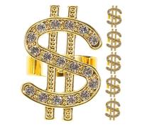 LRXIYODE 6pcs Rhinestone Money Symbol Rings Sparkling Statement Jewelry for Hip Hop Costume Kit Disco Party Accessories Punk Rock Style for Halloween and Role Play