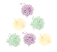 LRXIYODE 6Pcs Shower Bath Poufs for Women and Men Large Bath Mesh Ball Scrubber in Purple Green Easy Grip Body Sponge for Cleansing Skin Massage Daily Bathing and Gift