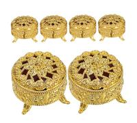 LRXIYODE 6pcs Small round Wedding Candy Boxes with Rose Embossed Design, Gold Mini Favor Boxes for Party Souvenirs and Tiny Trinkets Storage