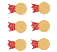 LRXIYODE 6pcs Teacher Appreciation Brooch Pins in Golden Alloy, Medal-shaped with Ribbon, Featuring Secure Backing and Visible Distinction, Elegant Gifts for Women Mentors at Teacher